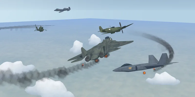 Two jet fighters turning above the clouds, smoke trails curling behind them.
