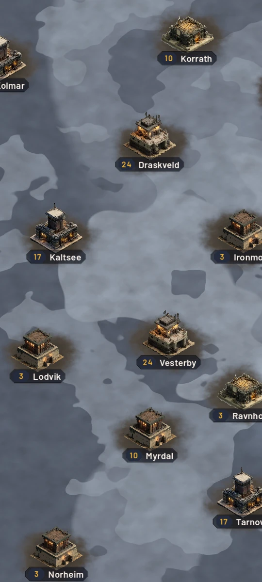 The world map in game: named nations scattered across the country around you.